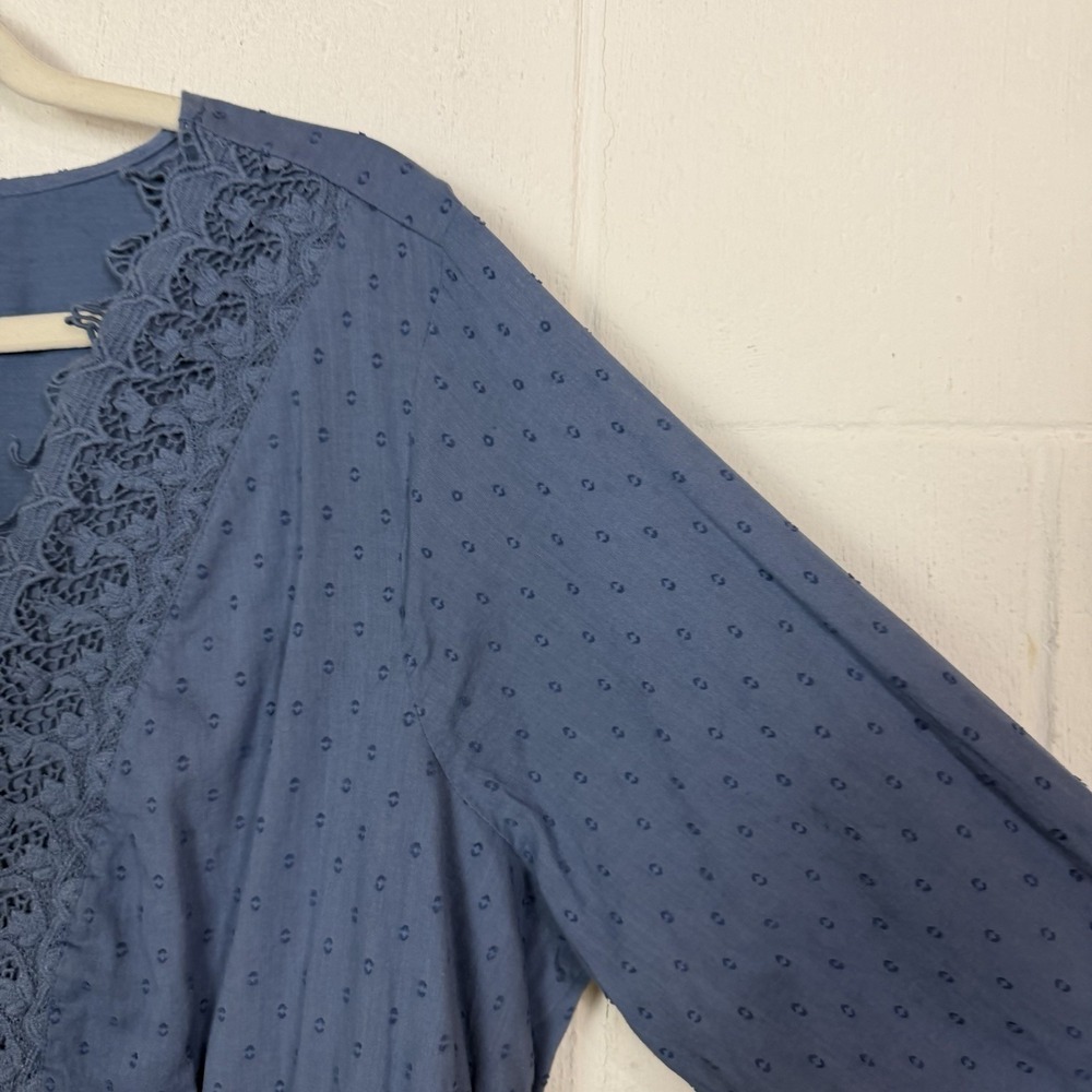 Lane Bryant Peplum Top Blue Crochet Lace Peasant Cottage Bohemian Romantic SZ 18 - Picture 8 of 15